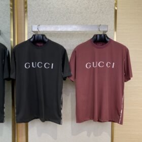 Gucci White Trim Spray Colour Round Neck Short Sleeve T-Shirt Black