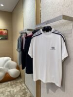 Balenciaga Shoulder Woven Stripe Embroidered Crew Neck Short Sleeve T-Shirt White - 图片 3