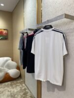 Balenciaga Shoulder Woven Stripe Embroidered Crew Neck Short Sleeve T-Shirt White - 图片 4