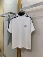 Balenciaga Shoulder Woven Stripe Embroidered Crew Neck Short Sleeve T-Shirt White - 图片 5