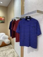 Miu Miu Striped Pocket Logo Cotton Round Neck Short Sleeve T-Shirt Blue - 图片 3