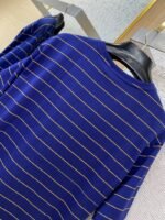 Miu Miu Striped Pocket Logo Cotton Round Neck Short Sleeve T-Shirt Blue - 图片 8