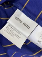 Miu Miu Striped Pocket Logo Cotton Round Neck Short Sleeve T-Shirt Blue - 图片 9
