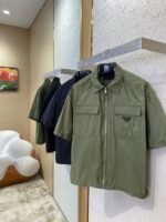 Prada Minimalist Recycled Nylon Short Sleeve Shirt Army Green - 图片 3