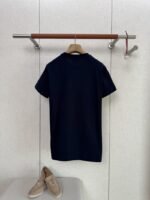 HERMES Leather Embroidered Round Neck Short Sleeve T Sleeve Black - 图片 2