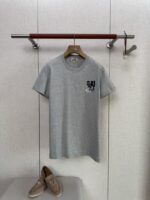 HERMES Leather Embroidered Crew Neck Short Sleeve T Sleeve Grey