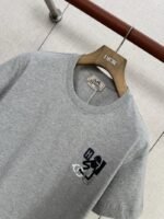 HERMES Leather Embroidered Crew Neck Short Sleeve T Sleeve Grey - 图片 3