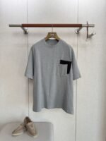 HERMES Leather Patchwork Pocket Round Neck Short Sleeve