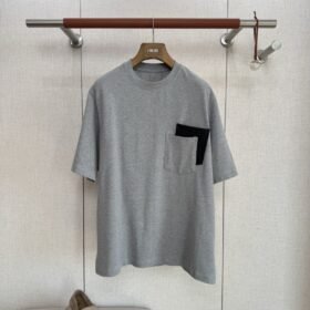 HERMES Leather Patchwork Pocket Round Neck Short Sleeve