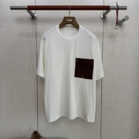 Bottega Veneta Braided Pocket Round Neck Short Sleeve White