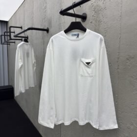 Prada triangle label pocket long sleeve white
