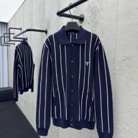 Prada Striped Embroidered Long Sleeve Sweater