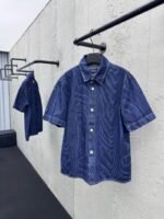 lv wood grain denim short sleeve shirt