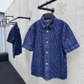 lv wood grain denim short sleeve shirt