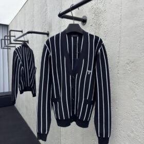 Prada Striped Embroidered Cardigan Sweater