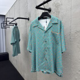 lv silk printed lapel short sleeve shirt