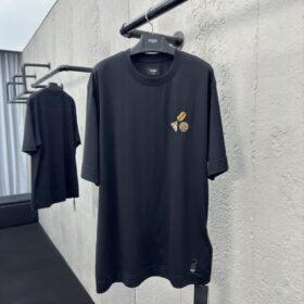 fendi Gourmet Pattern Embroidered Short Sleeve Black