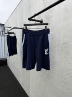 lv logo jacquard line elastic shorts