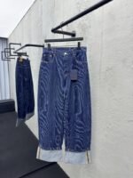lv printed button and zipper flap jeans
