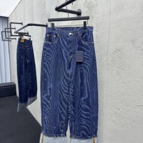 lv printed button and zipper flap jeans