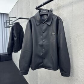 Prada Lambskin Triangle Label Leather Jacket
