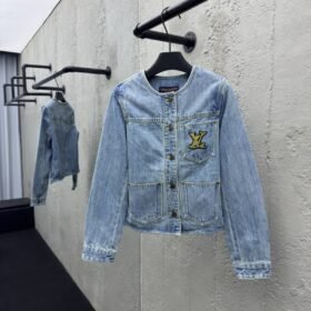 Lv Rope Embroidery Crew Neck Denim Jacket