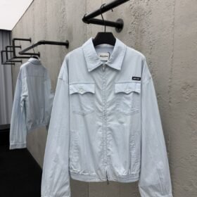 Miu Miu Solid Color Letter Logo Zipper Long Sleeve Jacket Coat