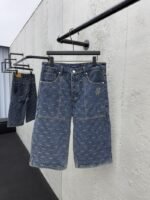 Lv Quilted Zipper Straight Leg Embroidered Jeans