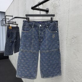 Lv Quilted Zipper Straight Leg Embroidered Jeans