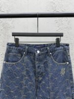 Lv Quilted Zipper Straight Leg Embroidered Jeans - 图片 3