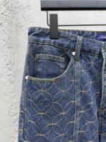 Lv Quilted Zipper Straight Leg Embroidered Jeans - 图片 4