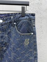Lv Quilted Zipper Straight Leg Embroidered Jeans - 图片 5