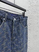 Lv Quilted Zipper Straight Leg Embroidered Jeans - 图片 8