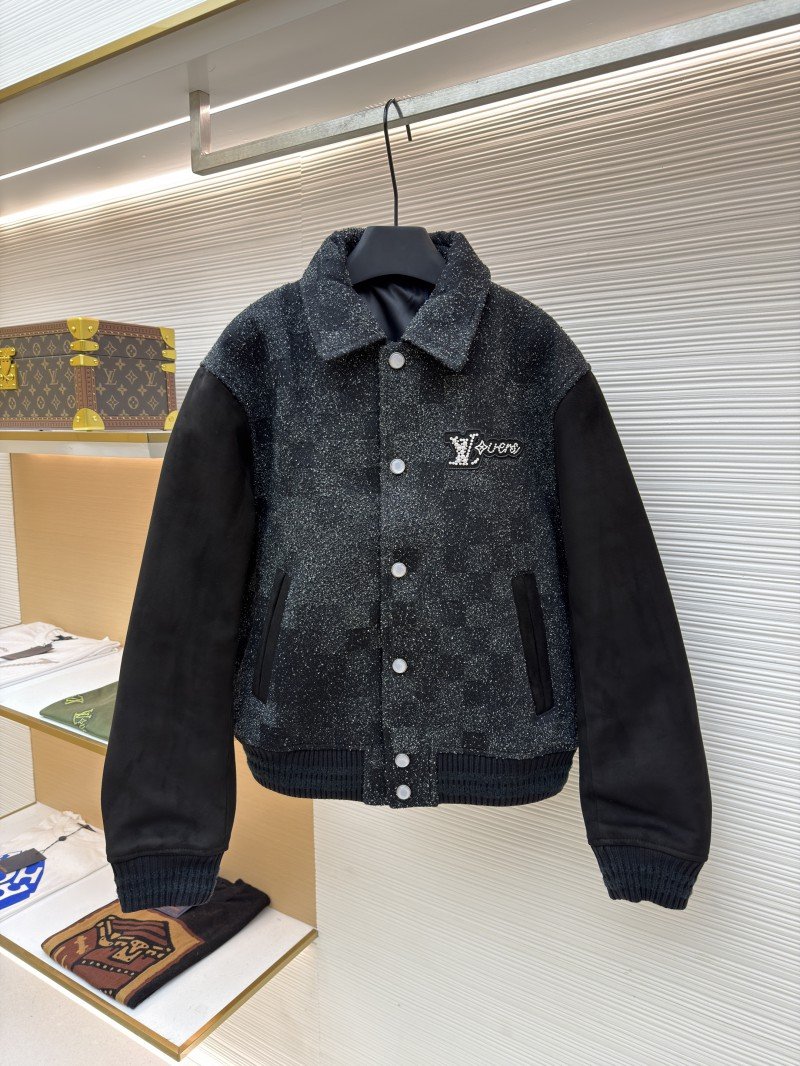 wsxc1760062056628_0.jpg LV Genuine Leather Beaded Flocked Checkered Baseball Jacket - 图片 1