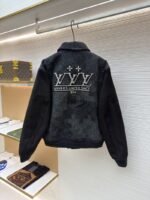 LV Genuine Leather Beaded Flocked Checkered Baseball Jacket - 图片 2