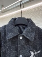 LV Genuine Leather Beaded Flocked Checkered Baseball Jacket - 图片 3