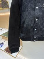 LV Genuine Leather Beaded Flocked Checkered Baseball Jacket - 图片 6