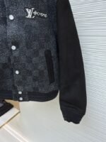 LV Genuine Leather Beaded Flocked Checkered Baseball Jacket - 图片 7