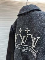 LV Genuine Leather Beaded Flocked Checkered Baseball Jacket - 图片 9