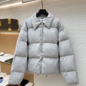Miu Miu Full-Print Jacquard Lapel Down Jacket 1