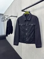 Gucci Jacquard Point Collar Single-Button Long-Sleeve Denim Jacket
