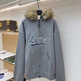 Balenciaga Luxury Faux Fur Collar Zipper Hoodie