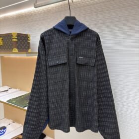 Balenciaga Logo Check Patchwork Hooded Jacket
