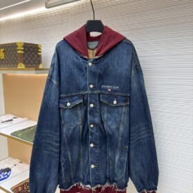 Balenciaga Embroidered Denim Hooded Jacket