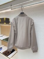 LV Letter Print Lapel Zipper Long-Sleeve Pilot Jacket - 图片 2