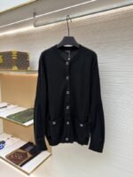 Chanel Solid Color Crew Neck Single-Button Long-Sleeve Knit Sweater 1