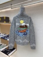LV Letter Print Zipper Collar Long-Sleeve Knit Sweater - 图片 4
