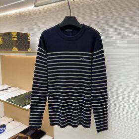Prada Striped Embroidered Button-Side Sweater
