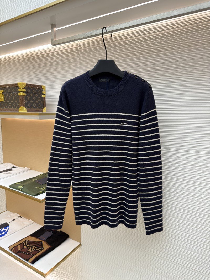 wsxc1760327456427_0.jpg Prada Striped Embroidered Button-Side Sweater - 图片 1
