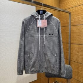 Miu Miu Woven Plaid Hooded Long-Sleeve Jacket